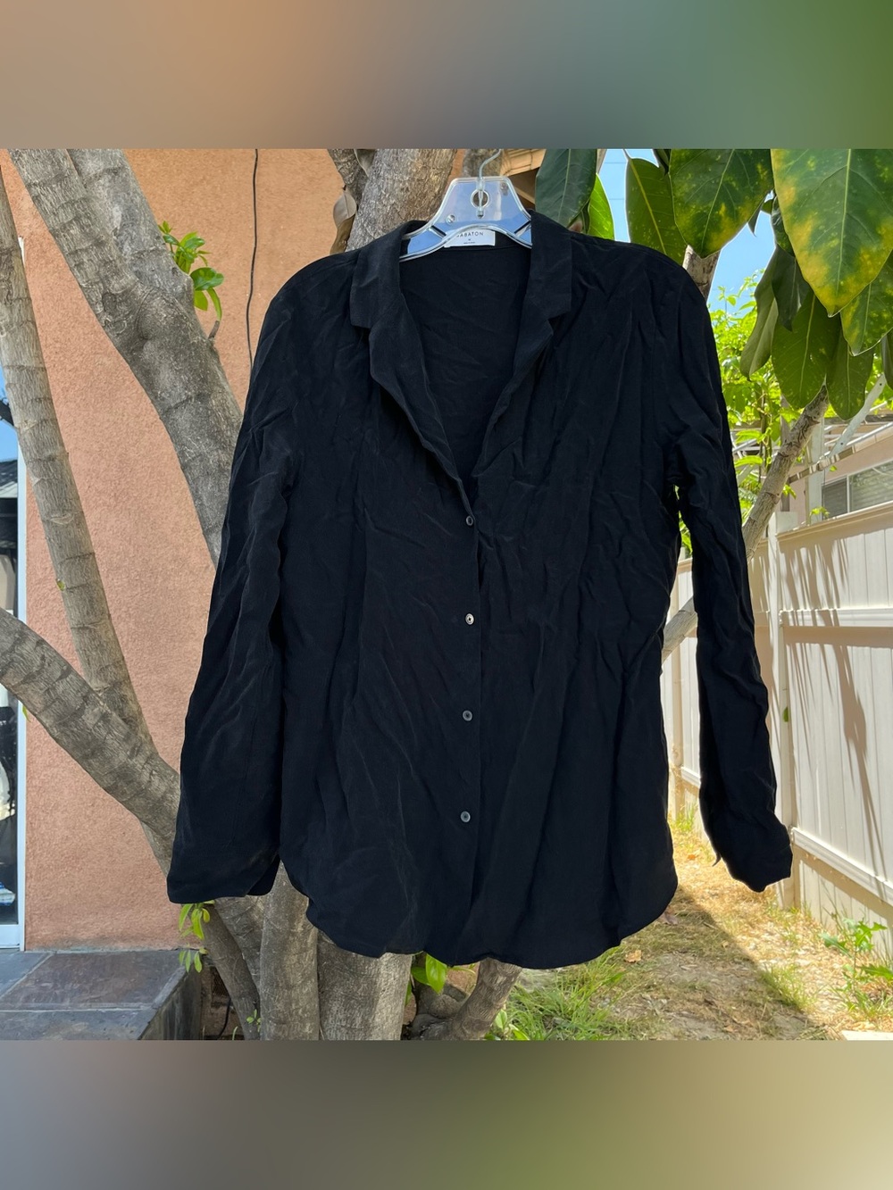 Aritzia Babaton Silk Blend Semi Sheer Button Down in Black.